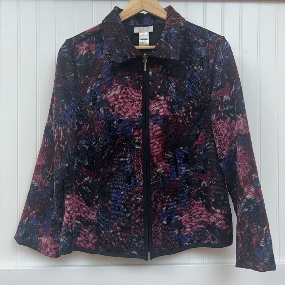 Christopher Banks Jacket Whimsigoth Artsy Watercolor Floral Full Zip Blazer M